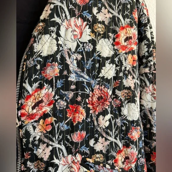 Zara Floral Quilted Bomber Jacket Metallic Black XL - Picture 5 of 7